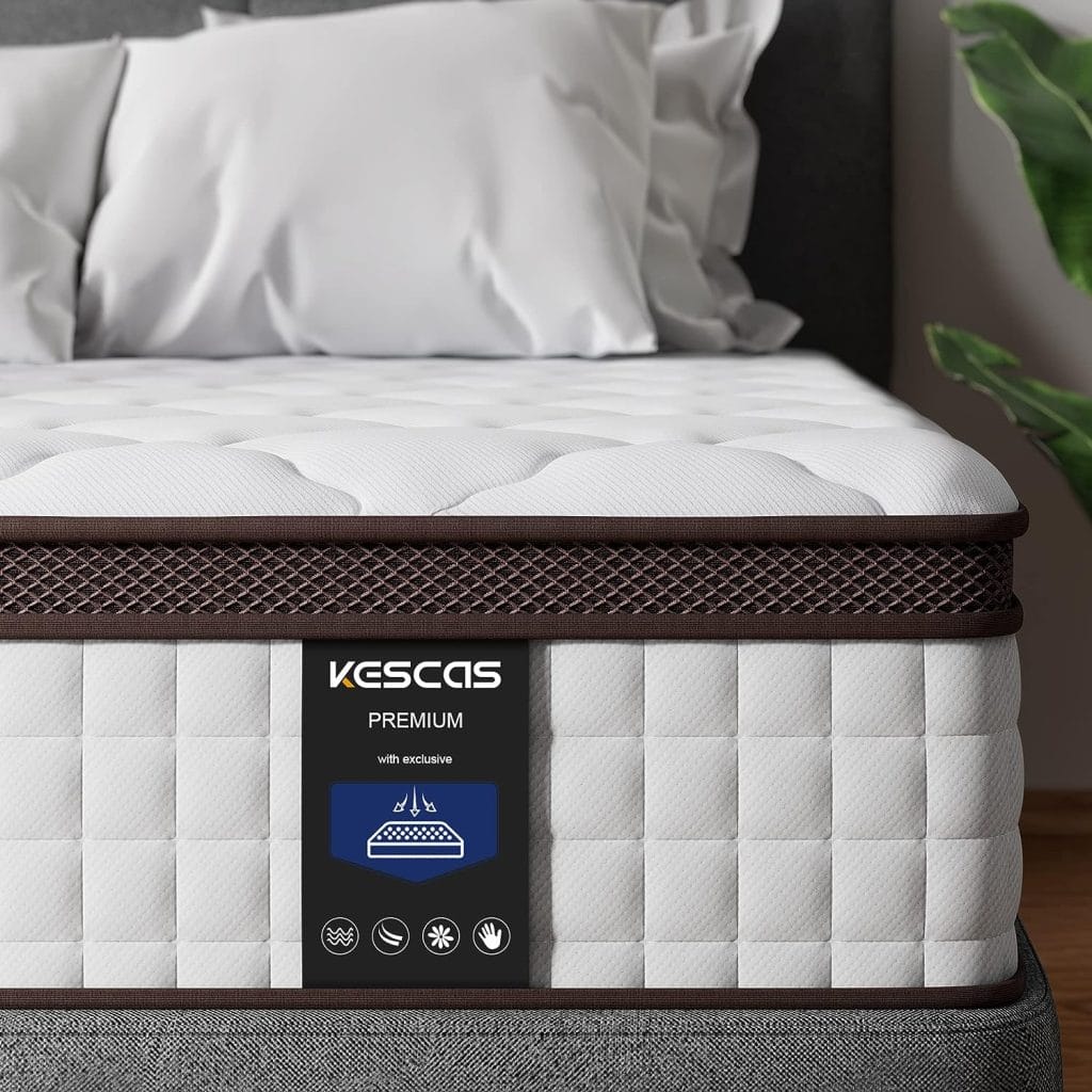 Kescas 10 Inch Memory Foam Hybrid Full Mattress - Heavier Coils for Durable Support - Pocket Innersprings for Motion Isolation - Pressure Relieving - Medium Firm - Made in North America