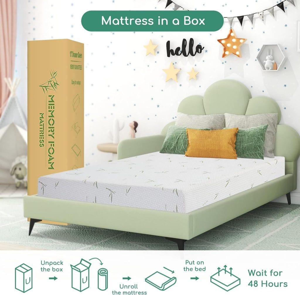 Airdown Twin Mattress,6 Inch Memory Foam Mattress in a Box for Kids with Breathable Bamboo Cover,Medium Firm Green Tea Gel Mattress for Bunk Bed, Trundle Bed, CertiPUR-US Certified, Made in USA